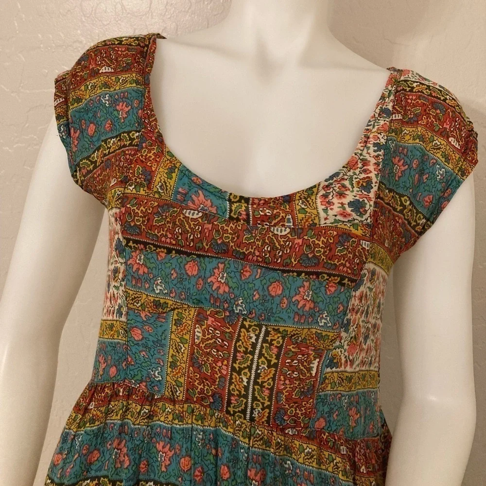 Free People Short Sleeve Coastal Tectonics Dress Boho High Low Sheer Overlay XS